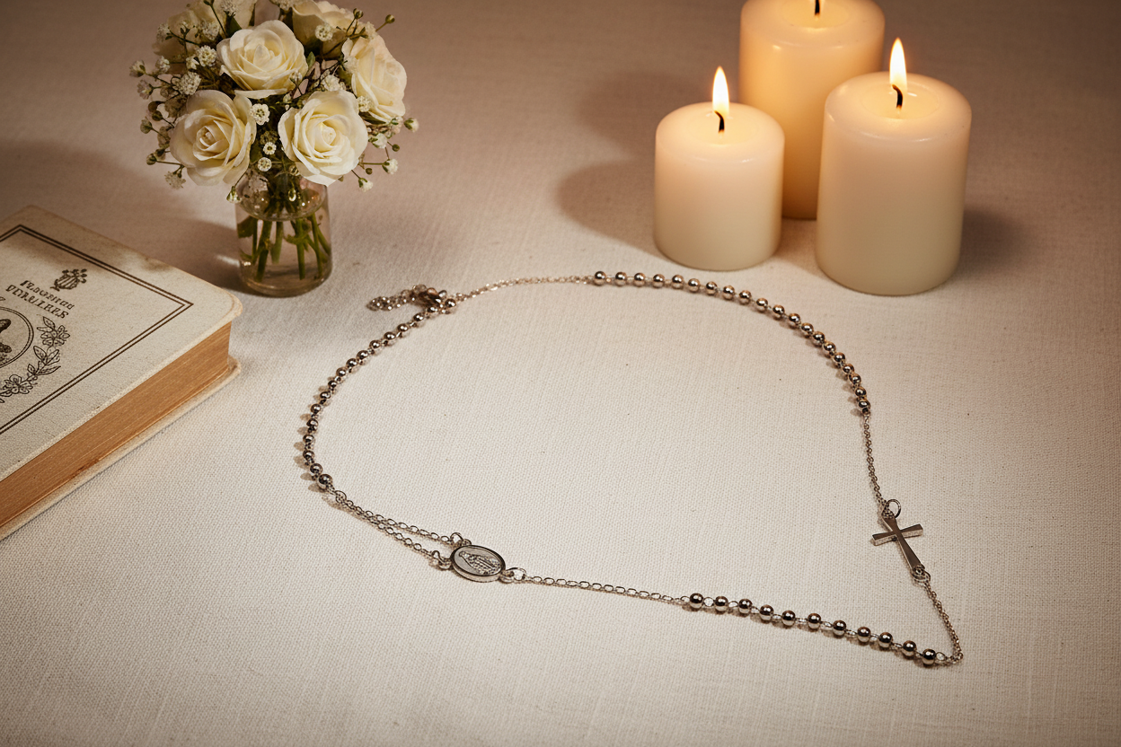 Collana Rosario Girocollo con libro di preghiere e fiori - lifestyle devozionale