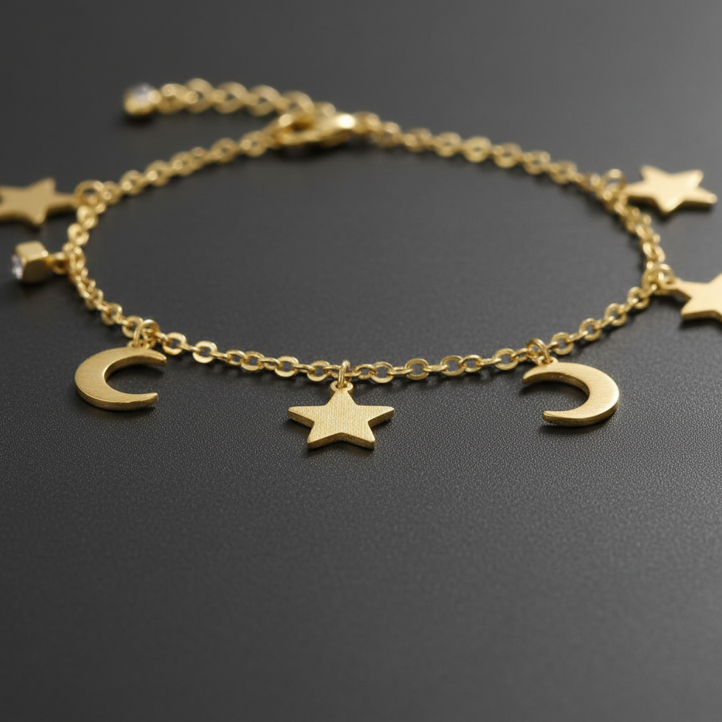 Bracciale Luna e Stelle close-up dettaglio charms