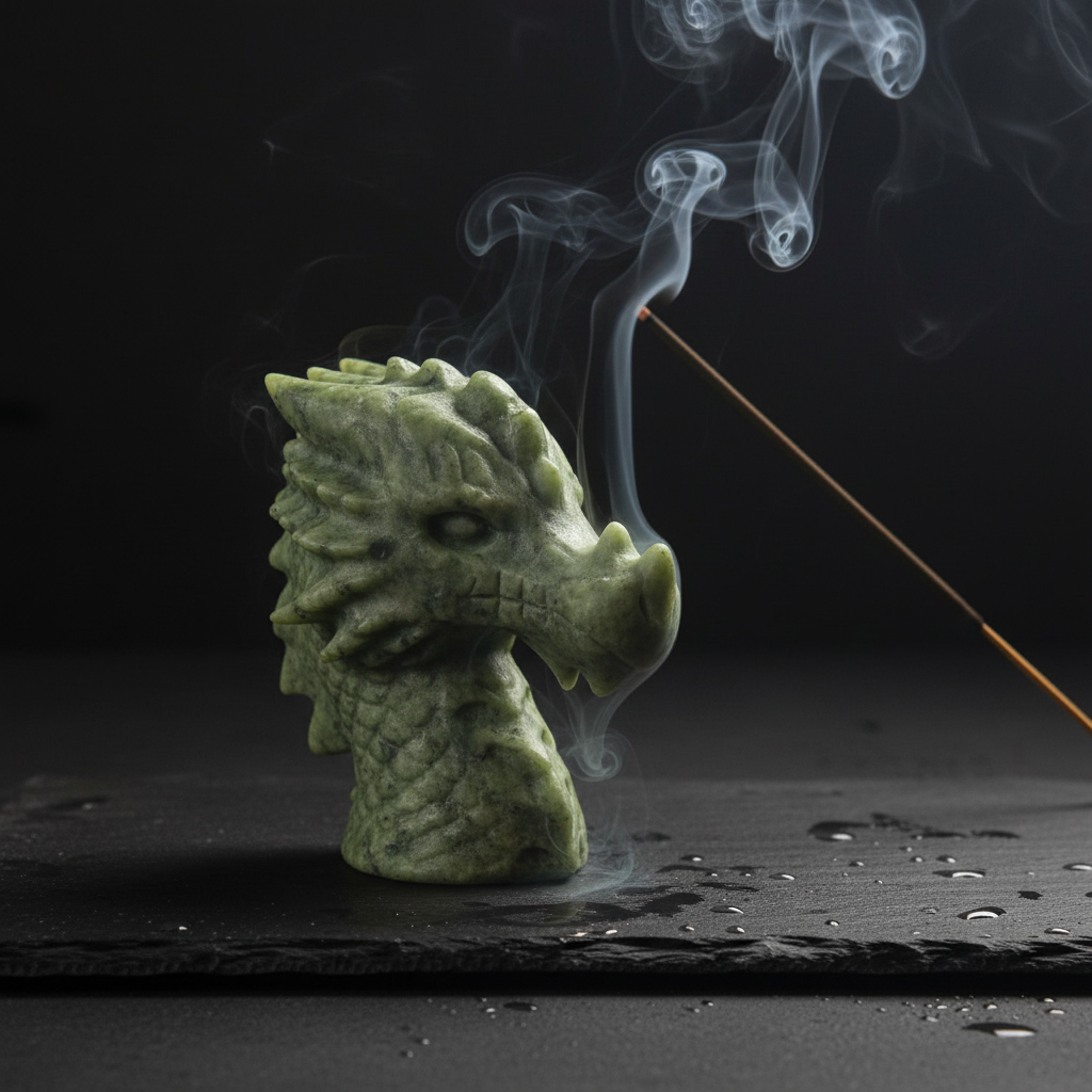 Testa di Drago in Giada Verde - incenso con fumo