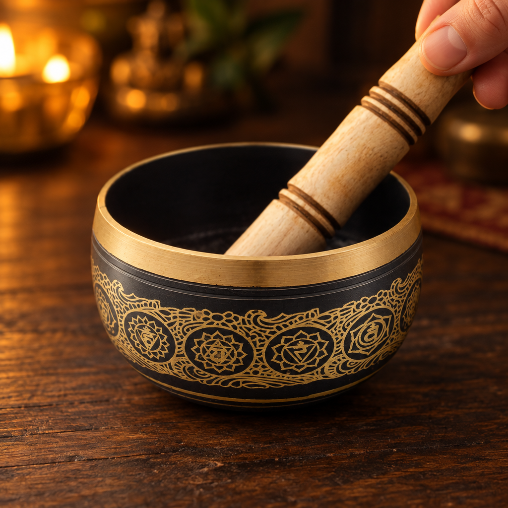 Campana tibetana suonata con il batacchio