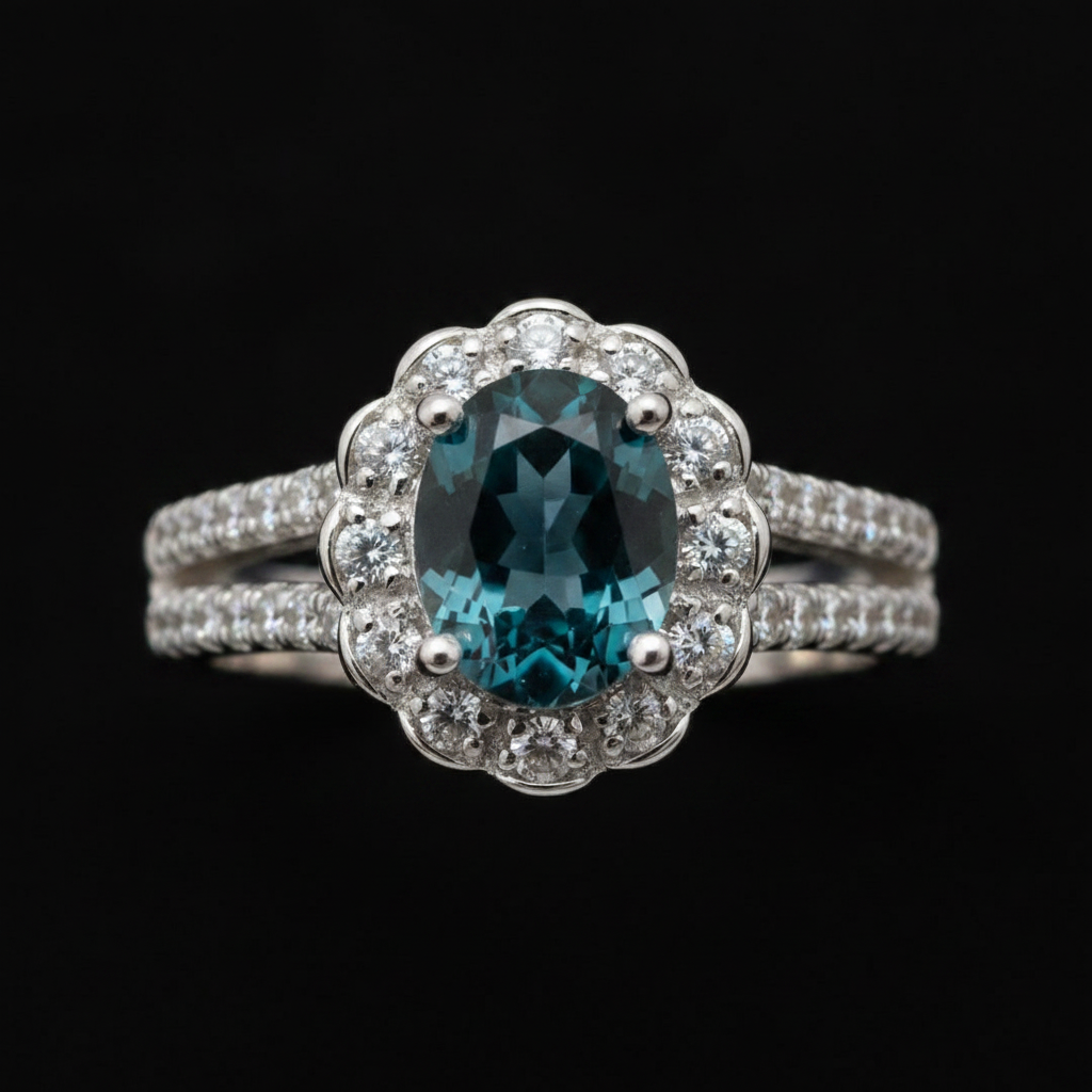 Anello topazio London Blue macro close-up