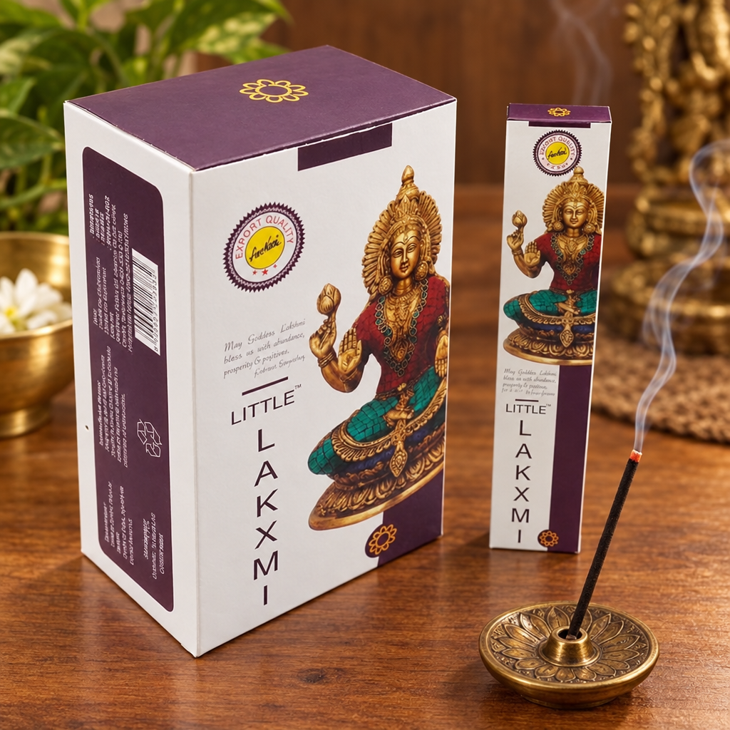 Incenso Lakshmi con bastoncino acceso su porta-incenso