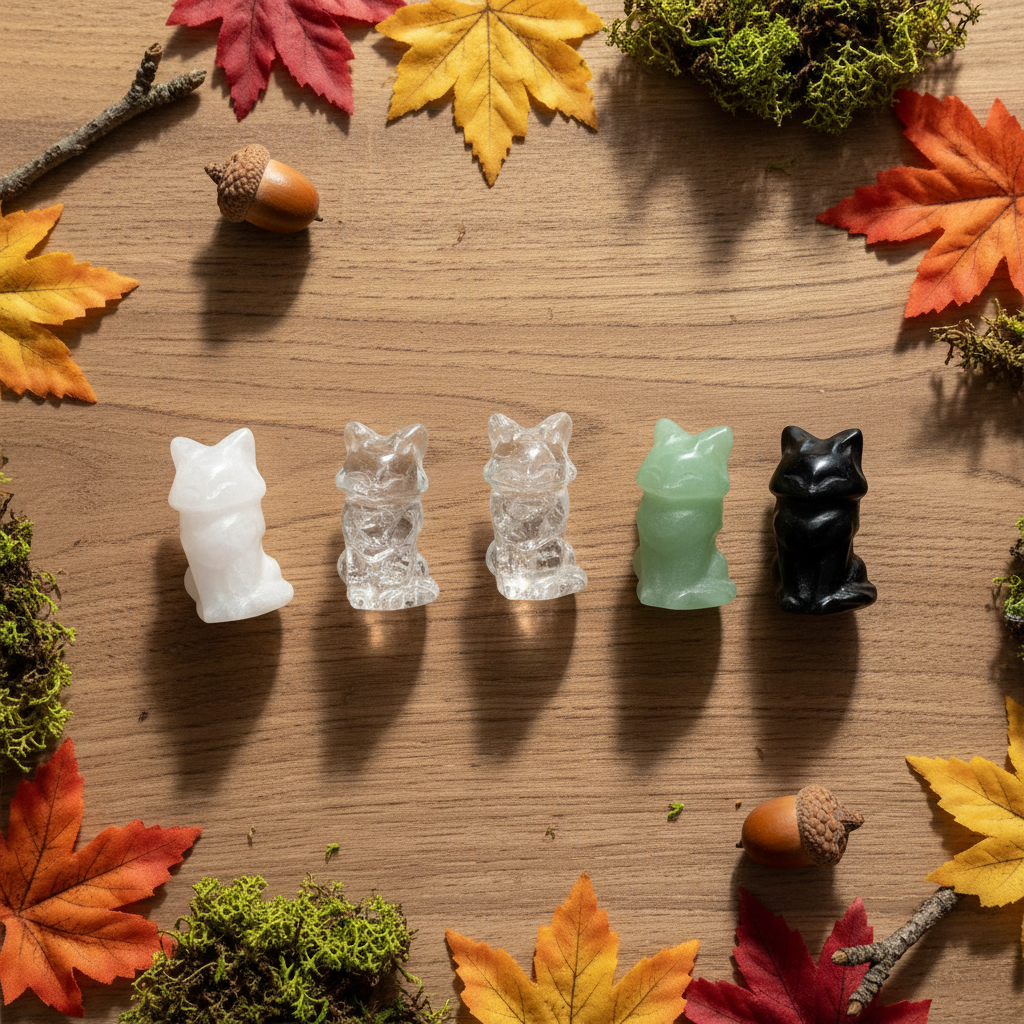 Mini Volpe in Pietra Naturale - flat lay bosco
