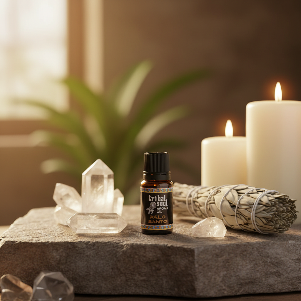 Altare spirituale con cristalli e candele