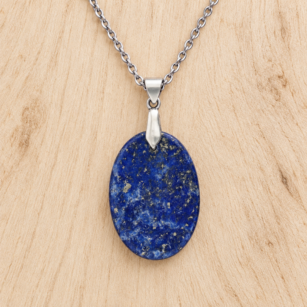 Ciondolo in lapislazzuli con collana su legno