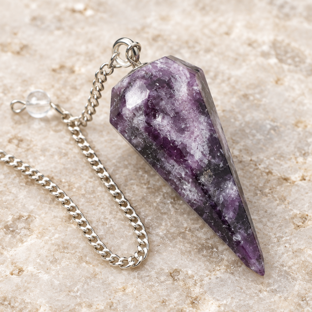 Dettaglio delle facce del pendolo in lepidolite