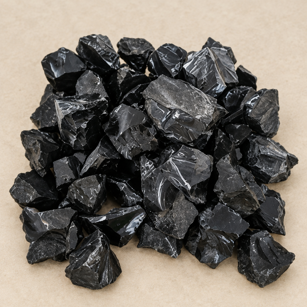 Assortimento di ossidiana nera grezza