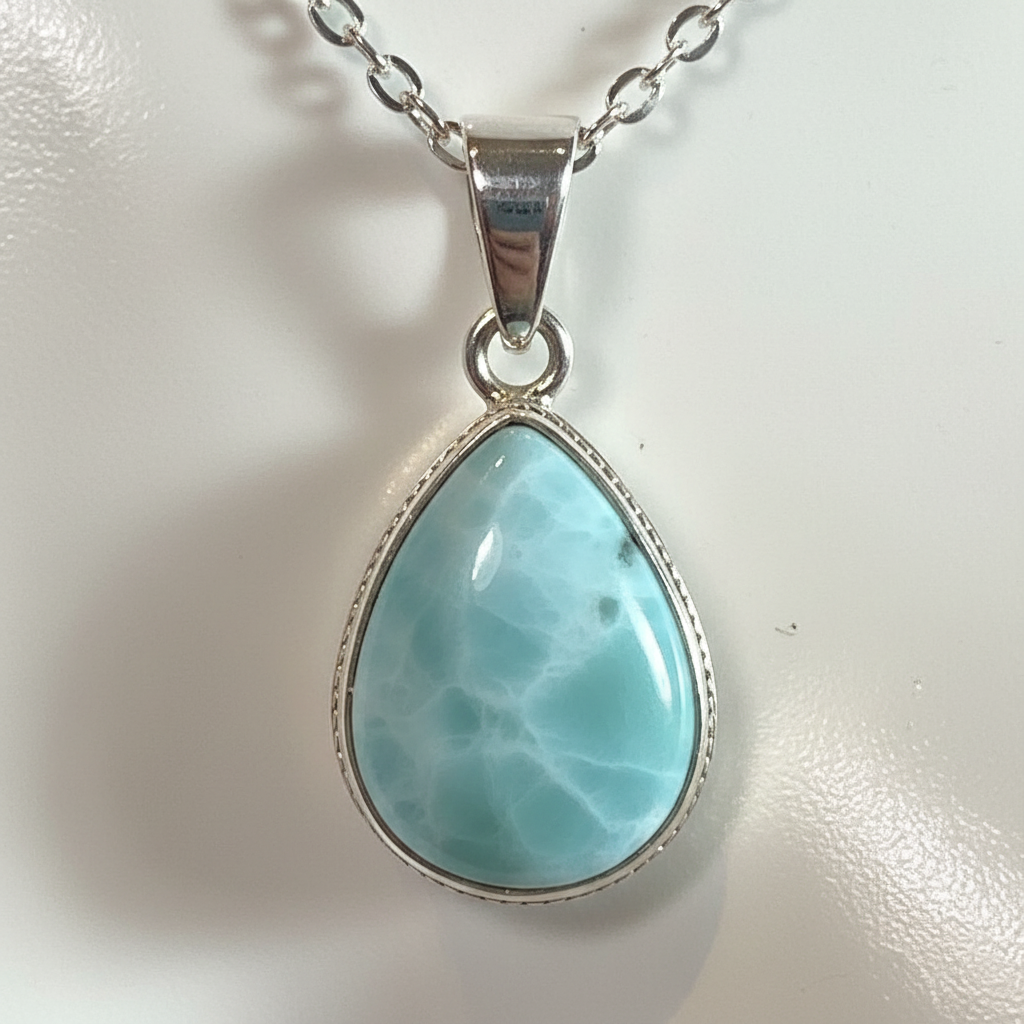 Collana con Ciondolo Goccia in Argento e Larimar Naturale
