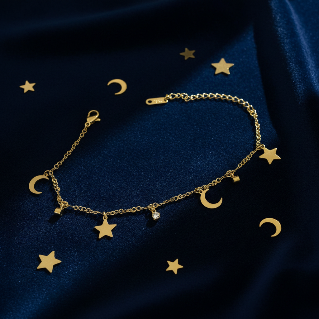 Bracciale Luna e Stelle flat lay velluto blu con stelle e lune