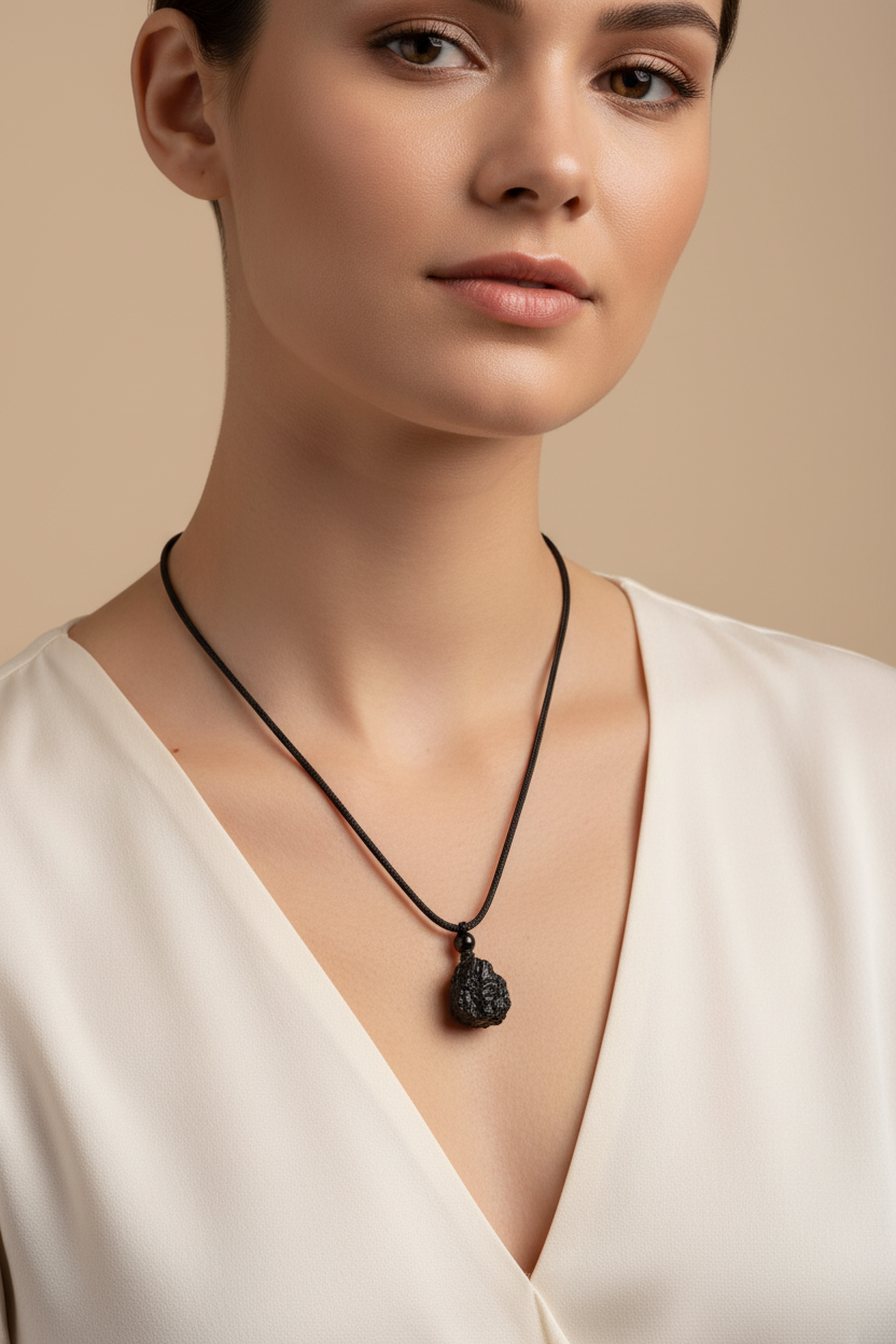 Collana Tormalina Nera Grezza indossata