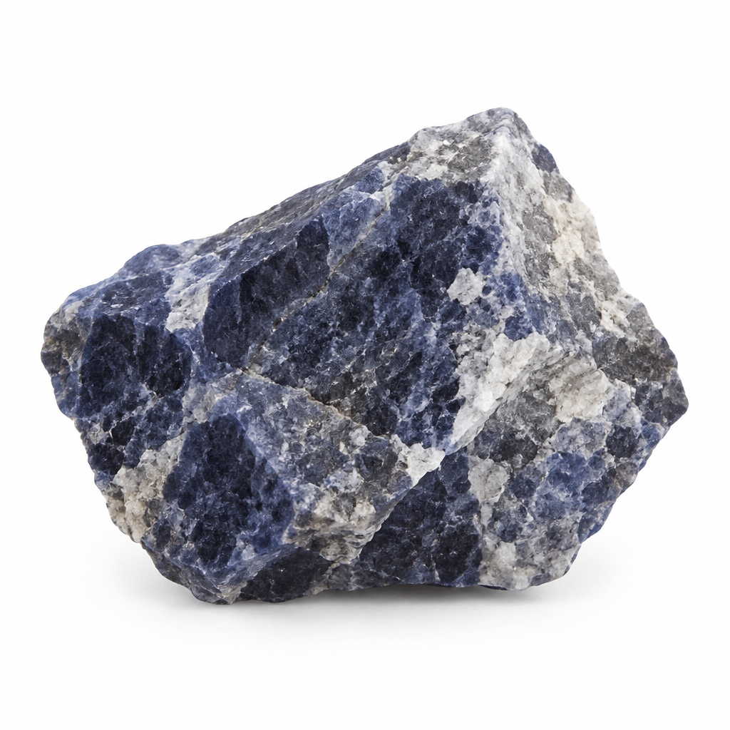 Sodalite grezza su fondo bianco