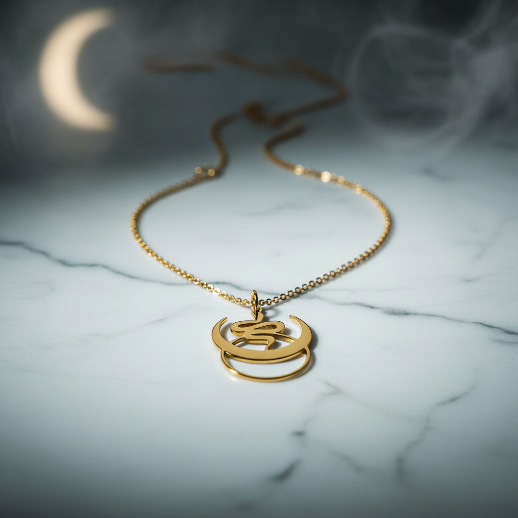 Collana Serpente e Luna gold su marmo bianco