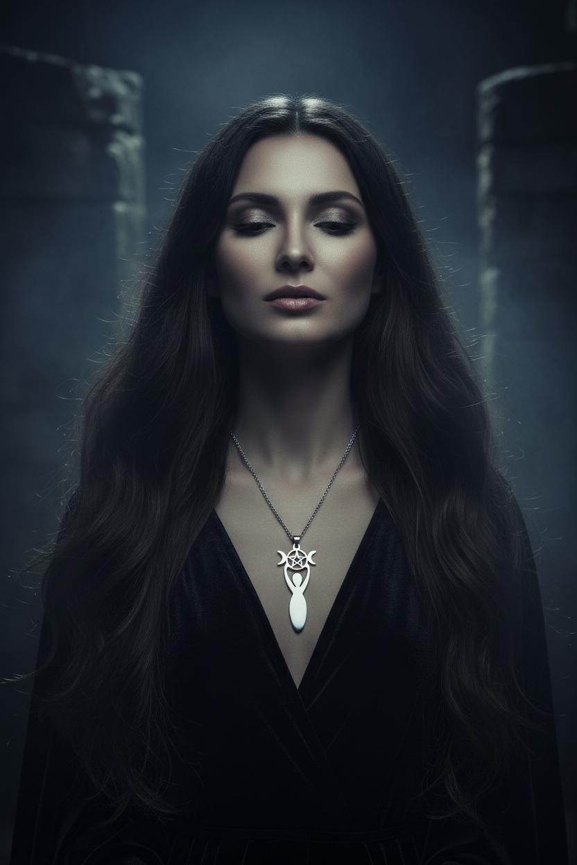 Collana Dea Madre Terra indossata - editorial fashion Wicca