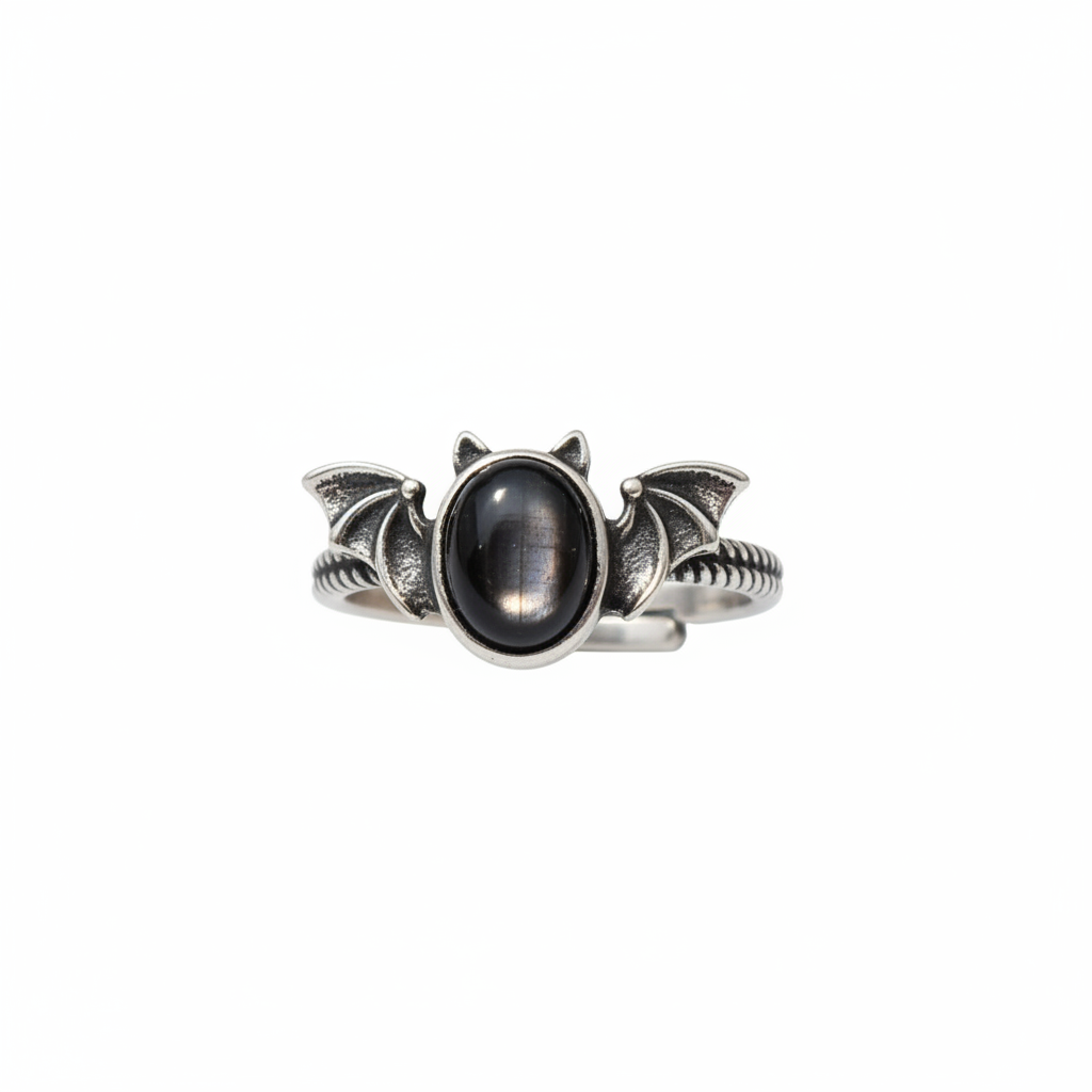 Anello pipistrello ossidiana silver - stile originale