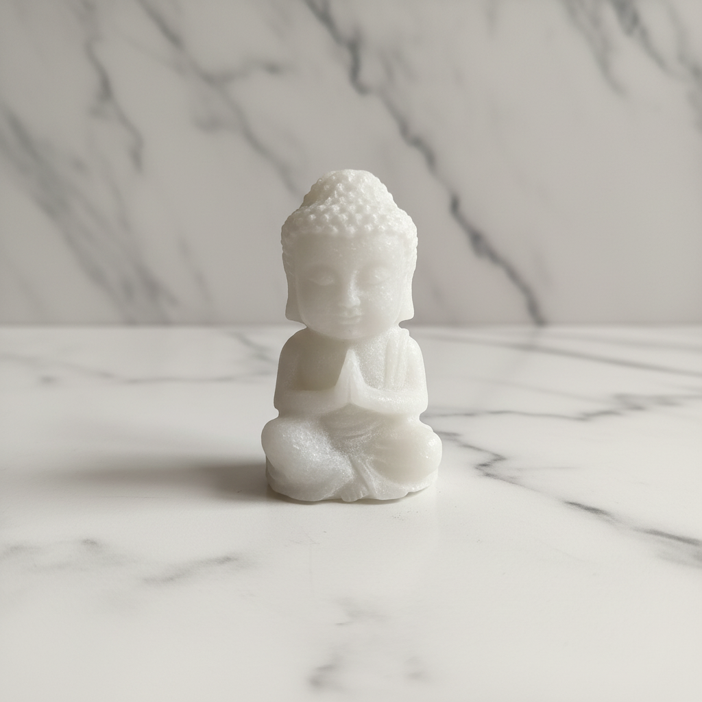 Buddha giada bianca non lucidata - flatlay su marmo