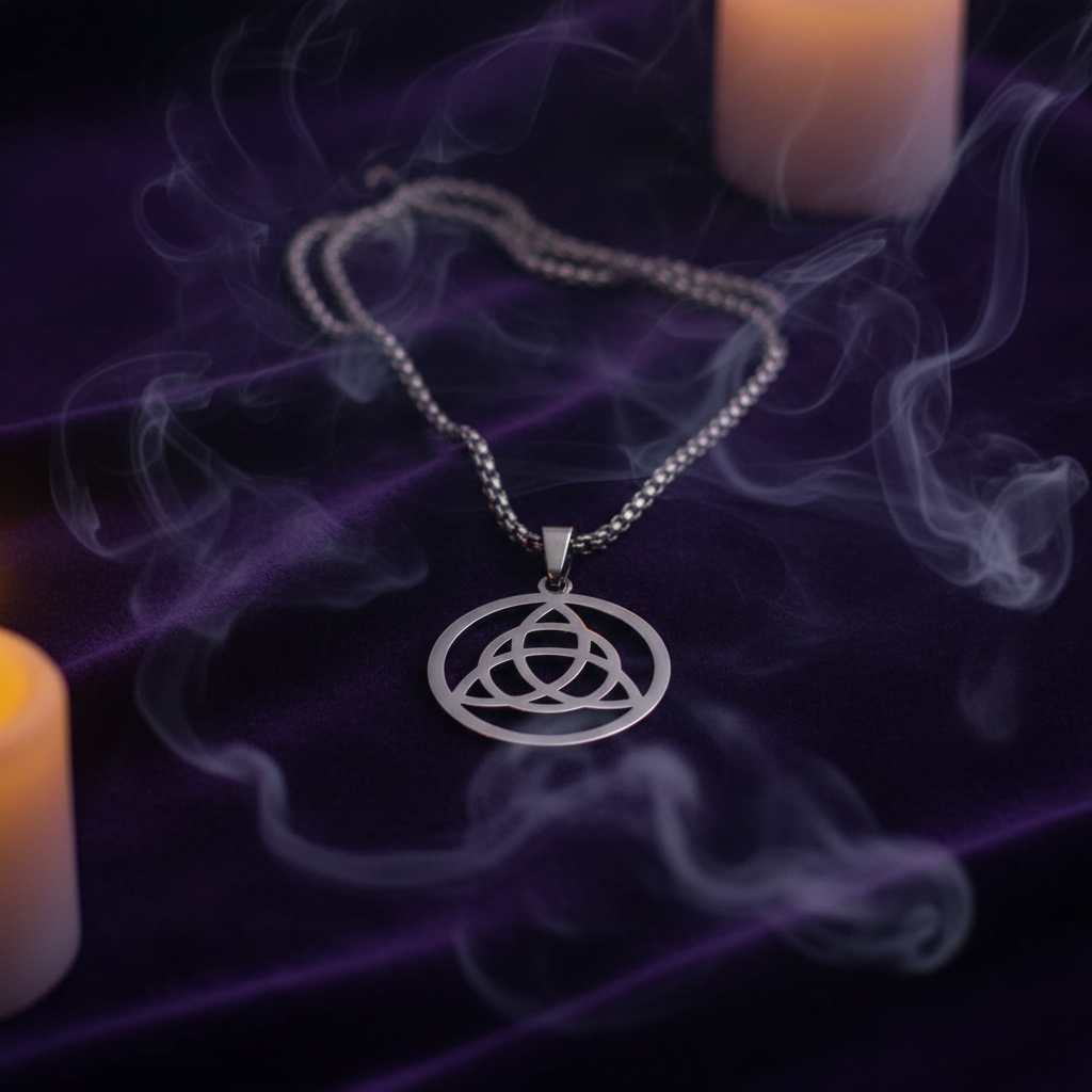 Collana Triquetra su velluto scuro con candele