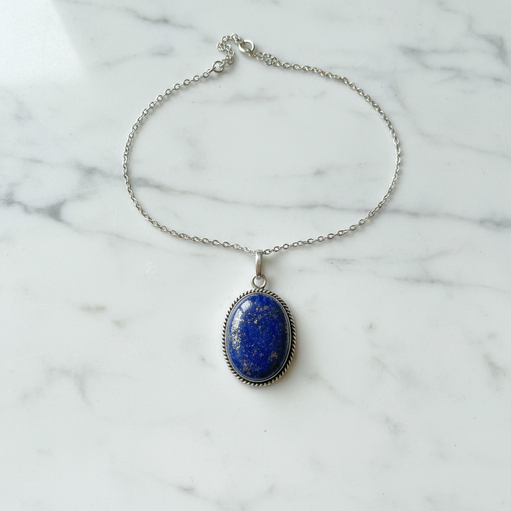 Collana con Ciondolo Vintage in Argento e Lapislazzuli Naturale