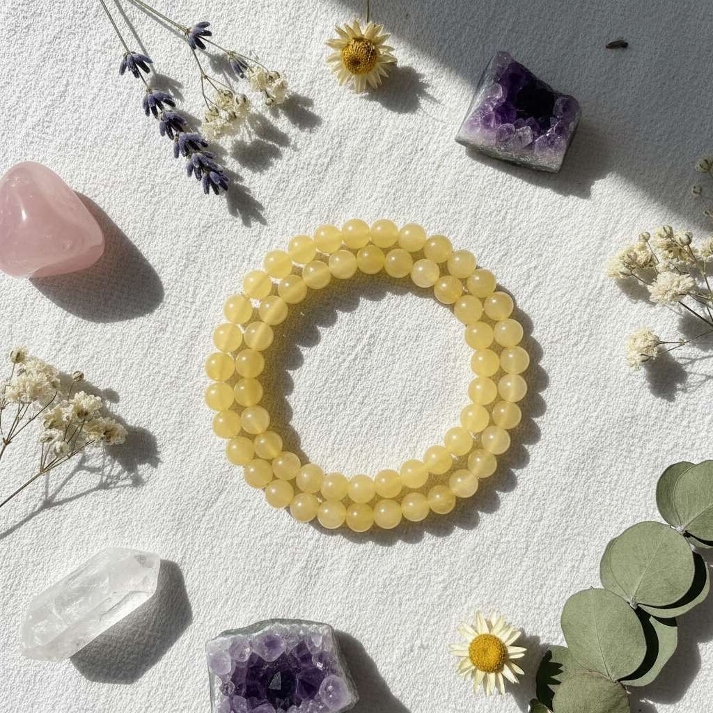 Bracciale Calcite Gialla - Flat lay editoriale