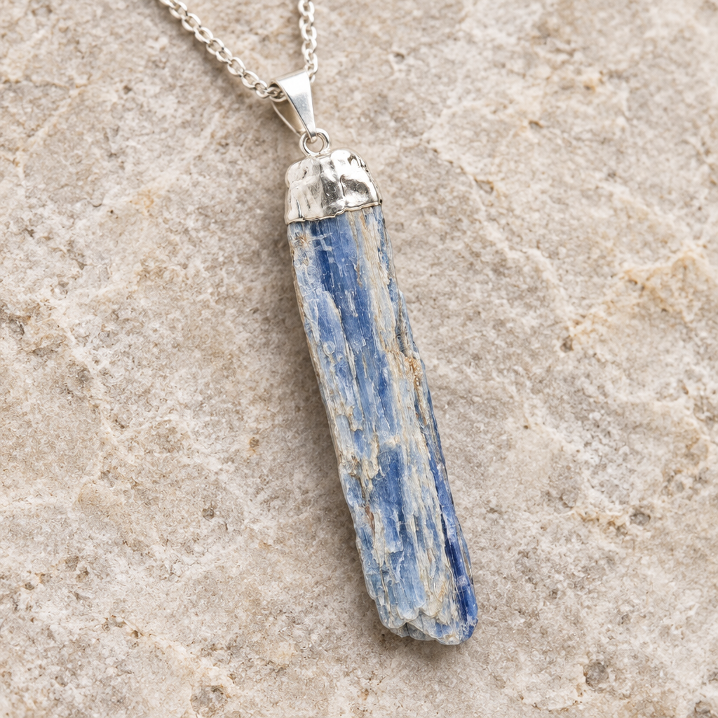 Dettaglio del pendente in cianite grezza