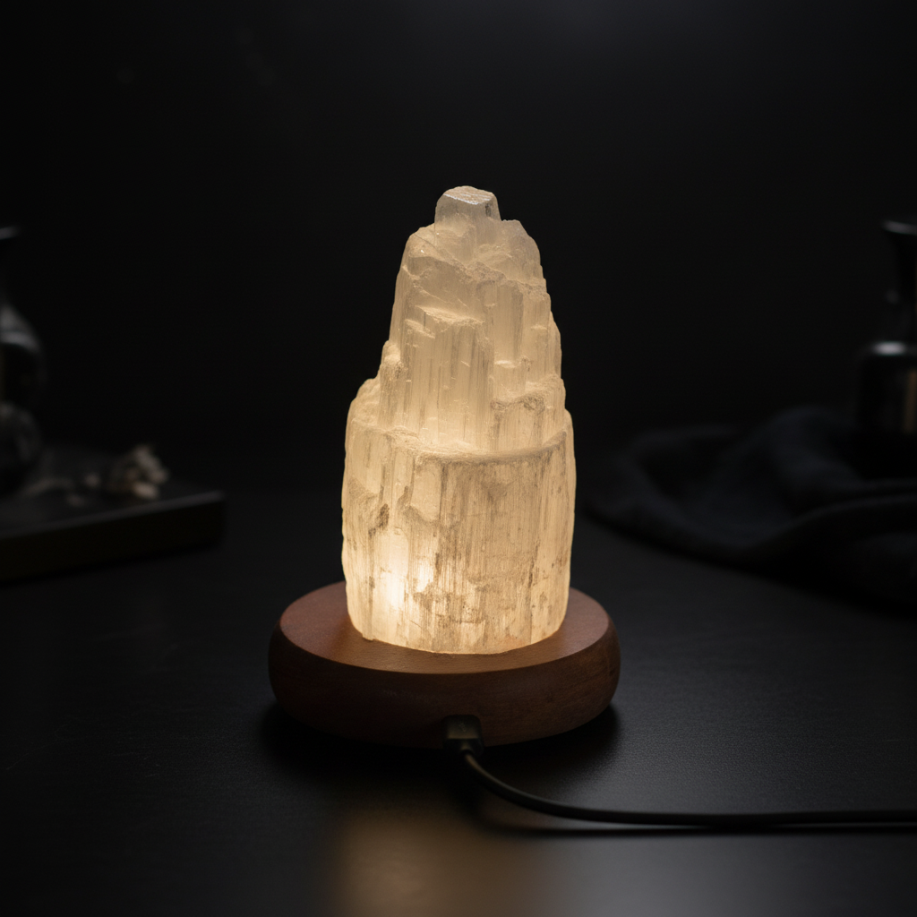 Lampada selenite cattedrale USB-C - shot editoriale