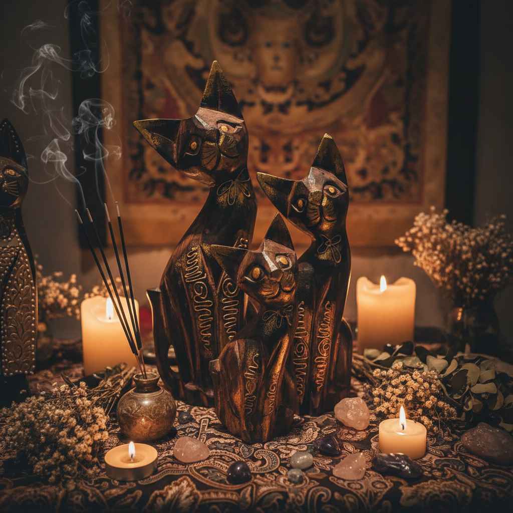 Gatto intagliato Indonesia - altare spirituale balinese