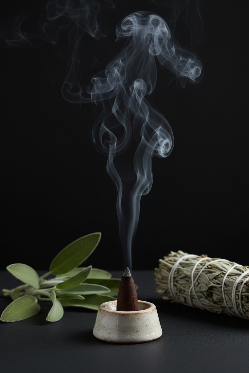 Coni White Sage - cono acceso con fumo e salvia fresca