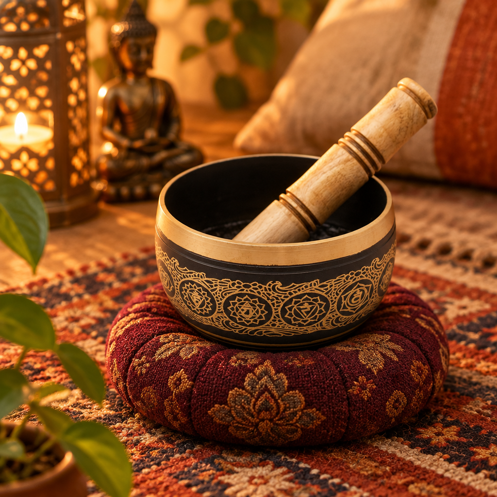 Campana tibetana in angolo di meditazione