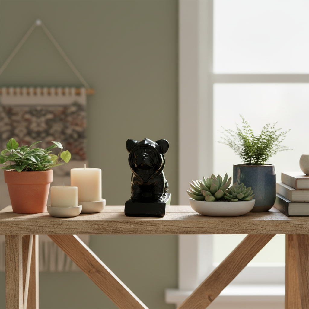 Bulldog Ossidiana Nera lifestyle mensola con candele