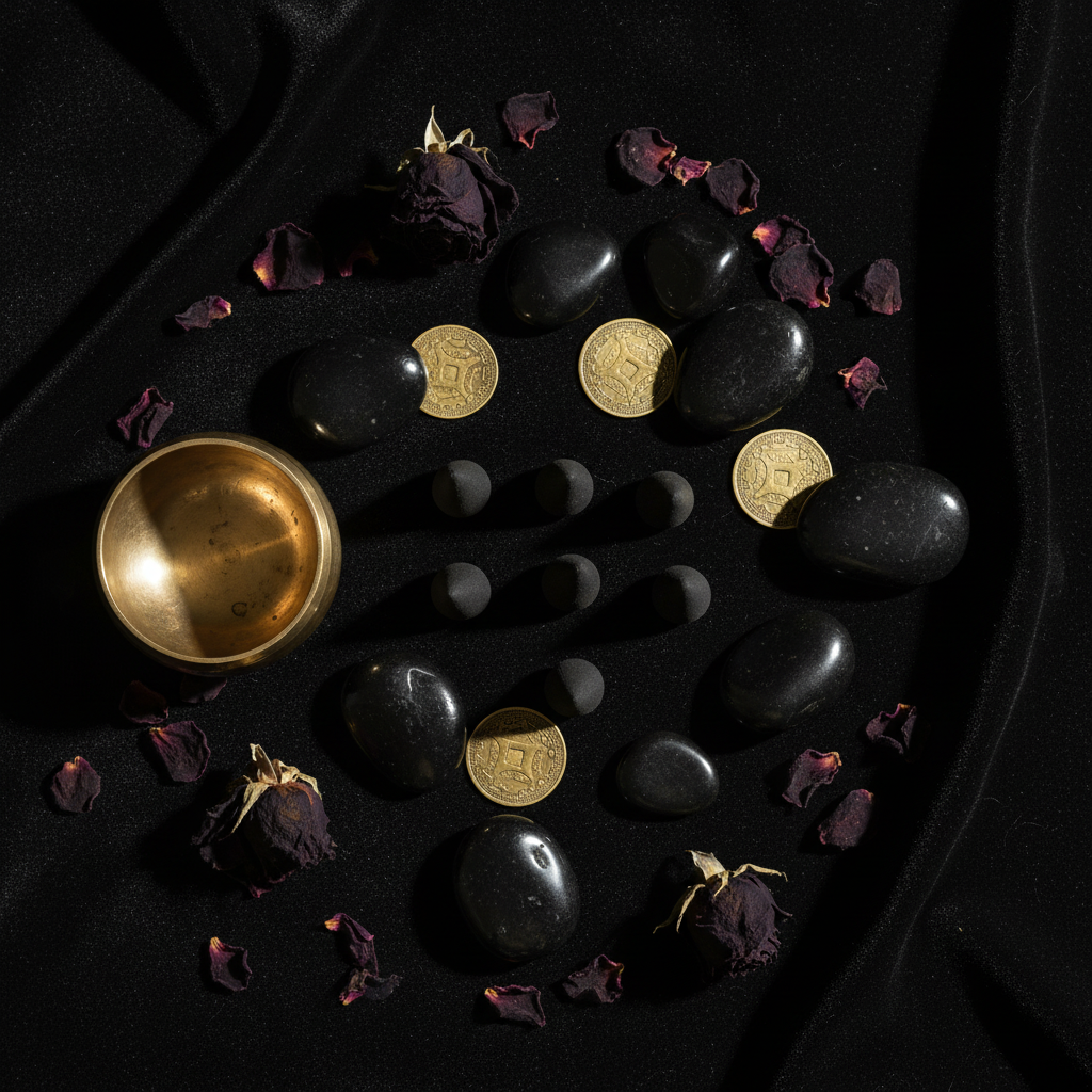 Coni Satya Super Hit - flatlay velluto nero ossidiana e rose nere