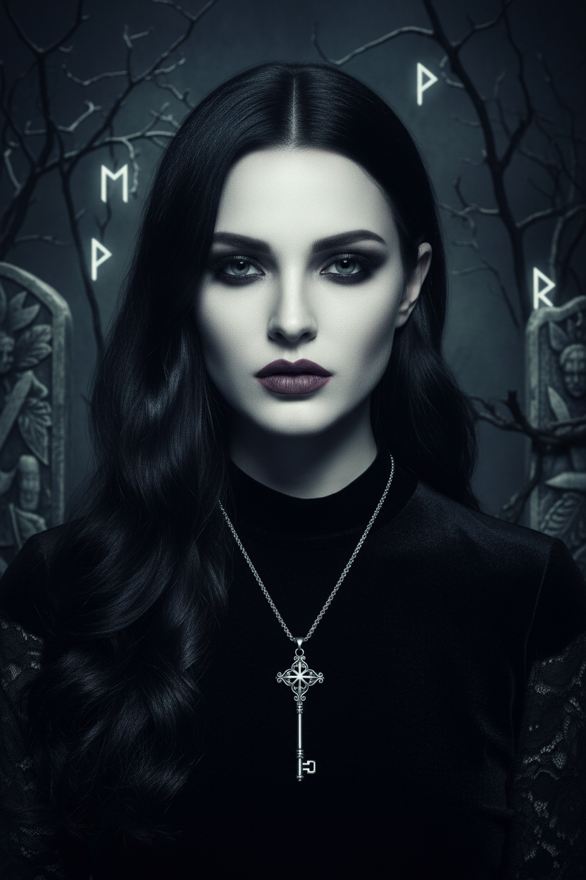 Collana Chiave Gotica indossata - editorial fashion