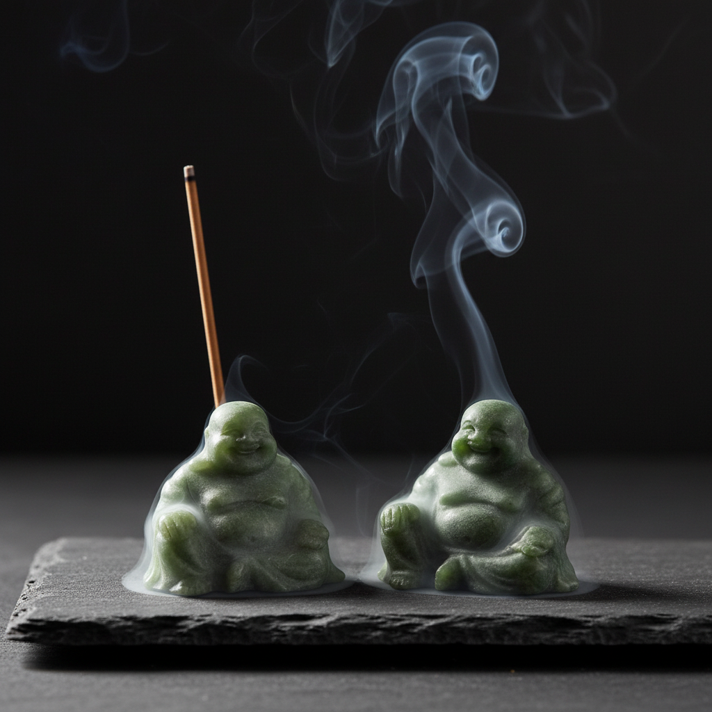 Buddha Piccolo in Giada Verde - incenso con fumo