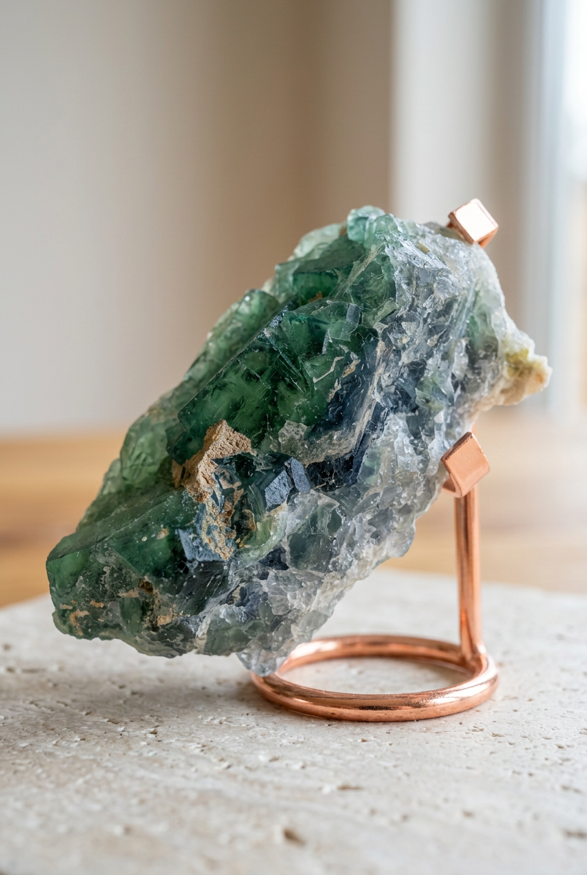 Fluorite verde esemplare 3, primo piano senza bordi