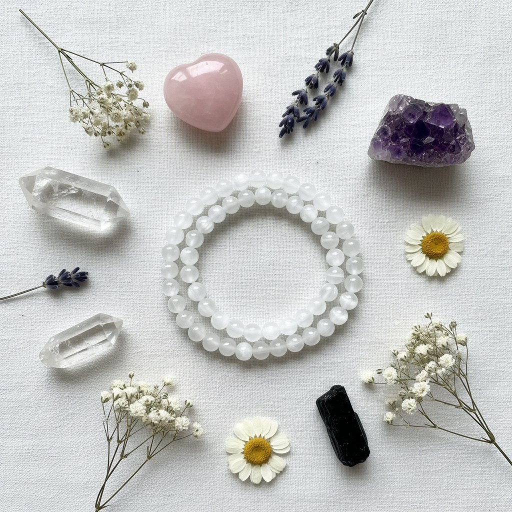 Bracciale Selenite - Flat lay editoriale