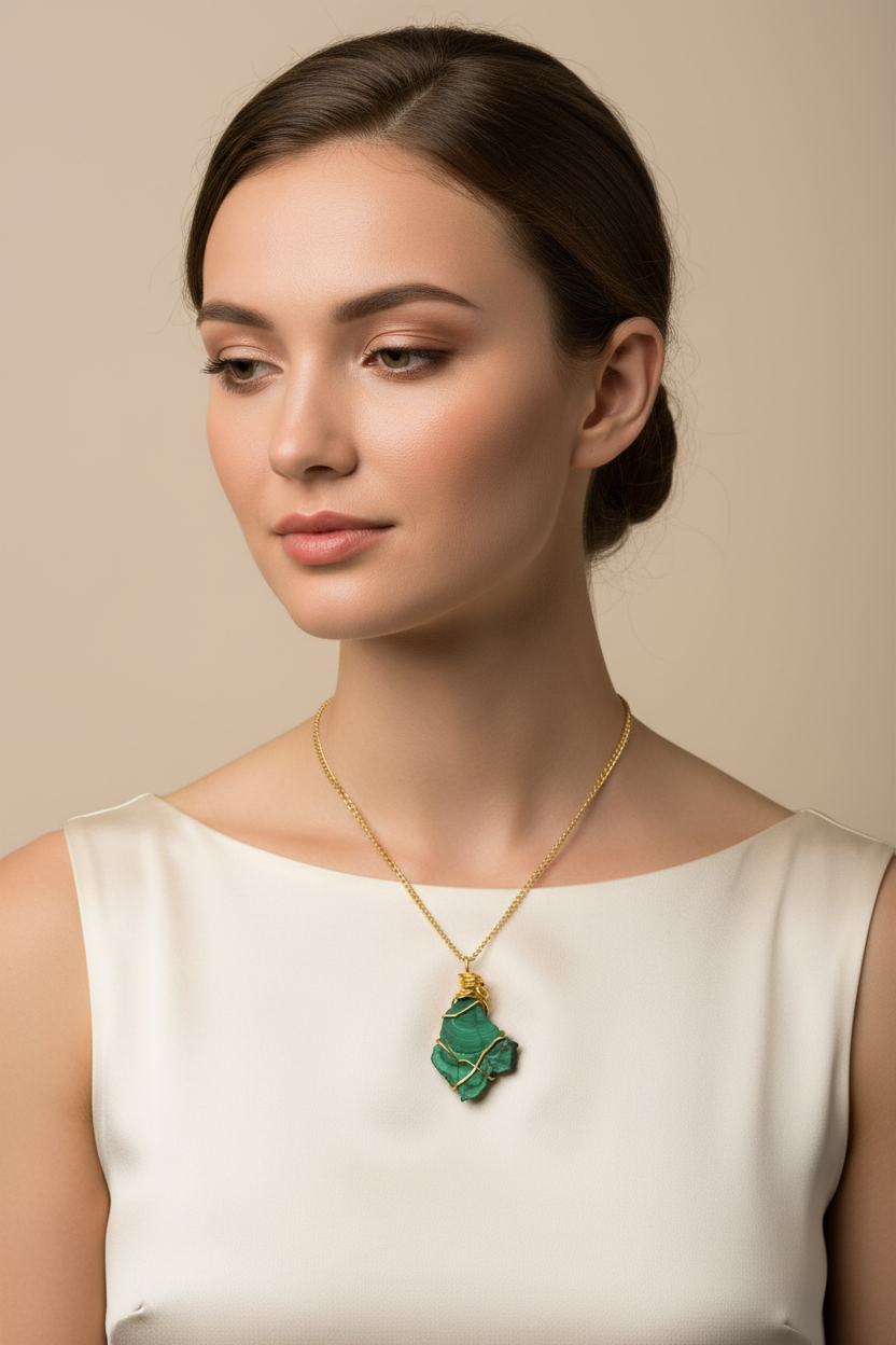 Collana Malachite Grezza Artigianale indossata