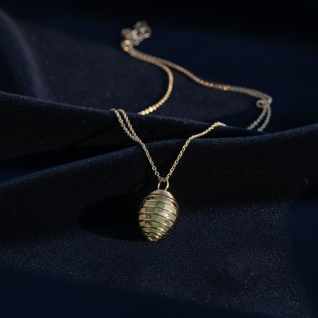 Collana Gabbia Agata Muschiata - velluto blu navy