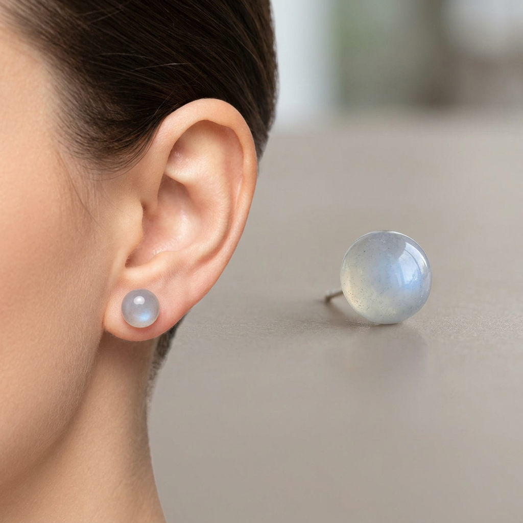 Orecchino Moonstone indossato sul lobo