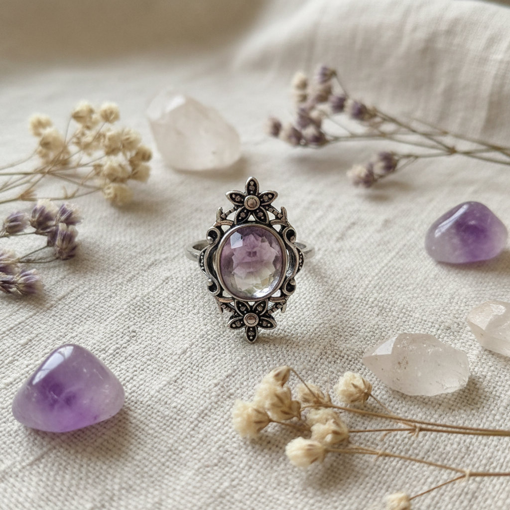 Anello fluorite rainbow composizione fiori