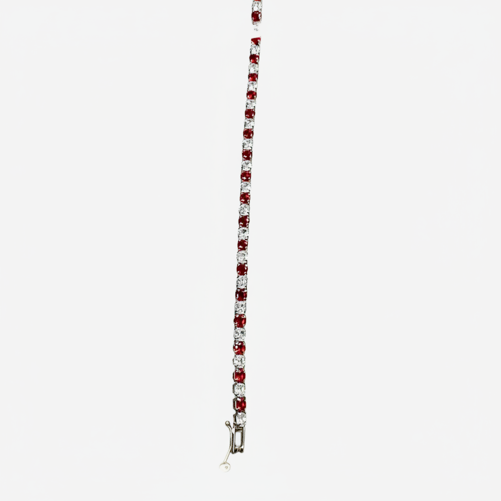 Bracciale Tennis in Argento con Moissanite Rosso e Bianco - sfondo bianco
