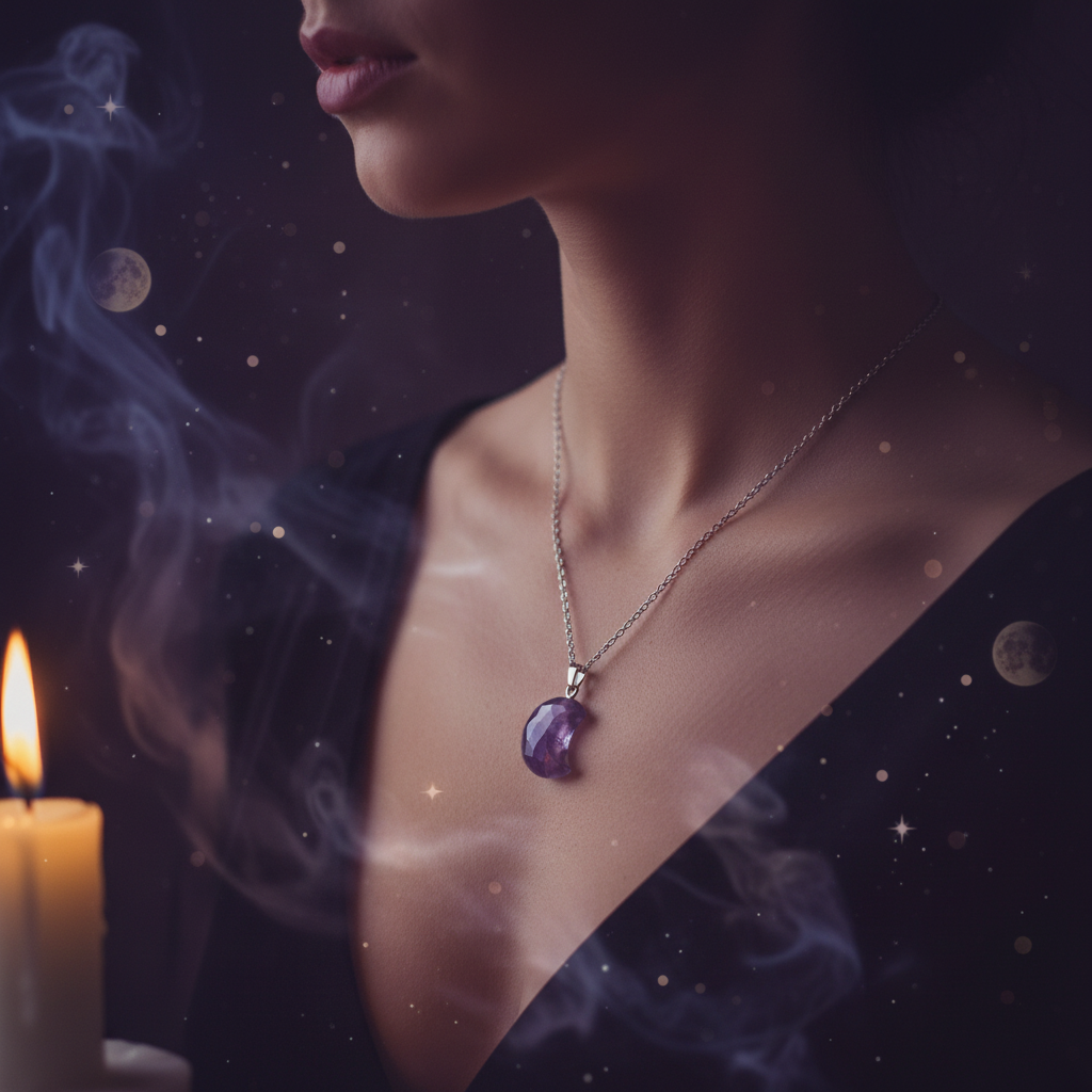 Collana Luna Ametista indossata - mood lunare