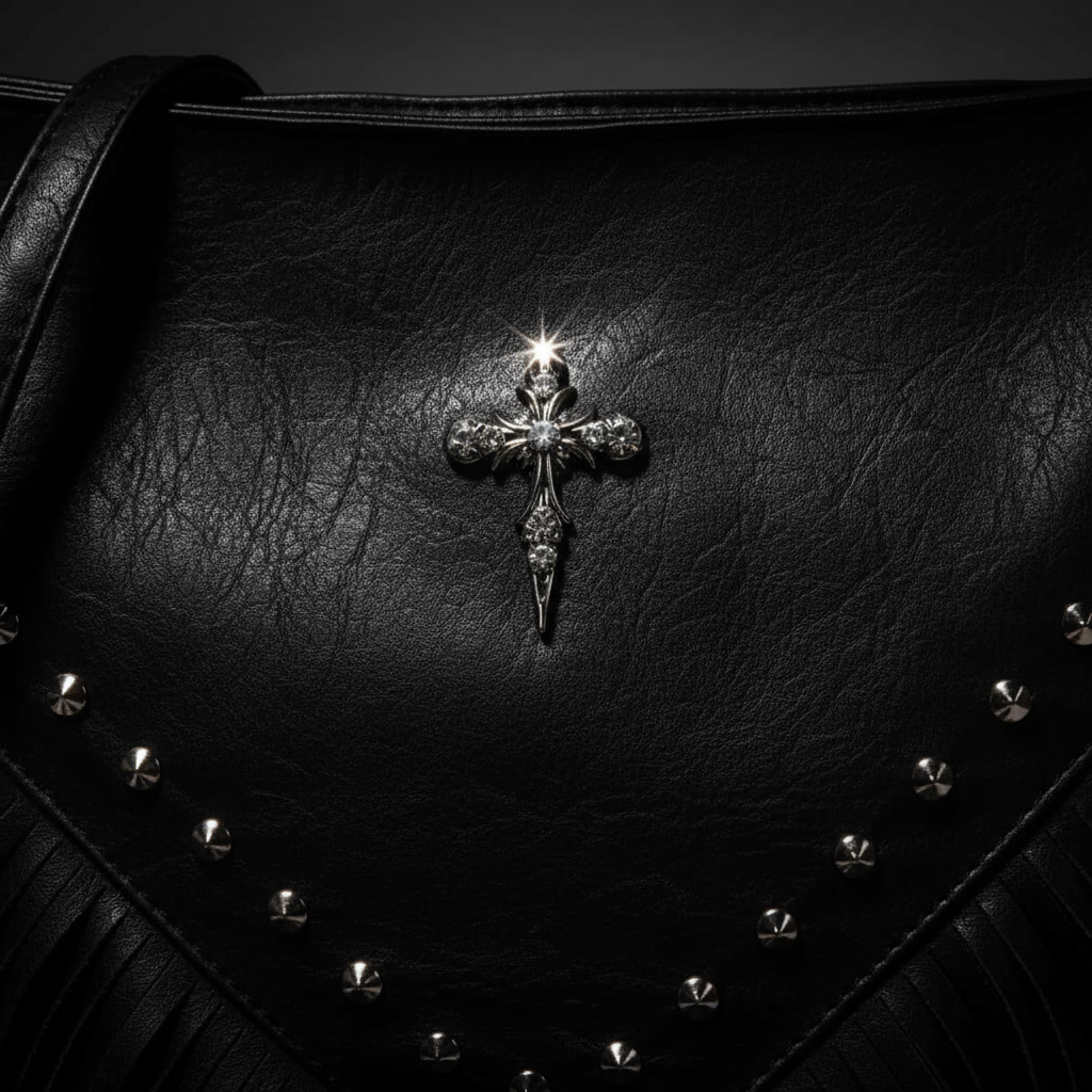 Borsa Ecopelle Frange Croce - close-up croce e borchie