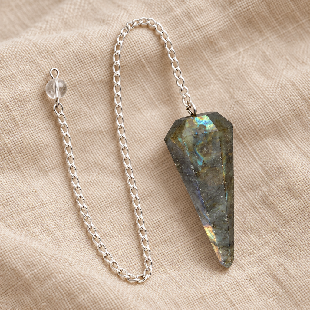 Pendolo sfaccettato in labradorite su lino