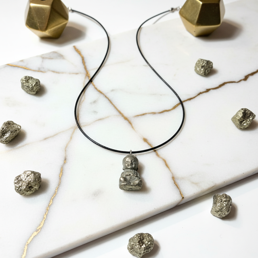Collana Buddha Pirite su marmo bianco