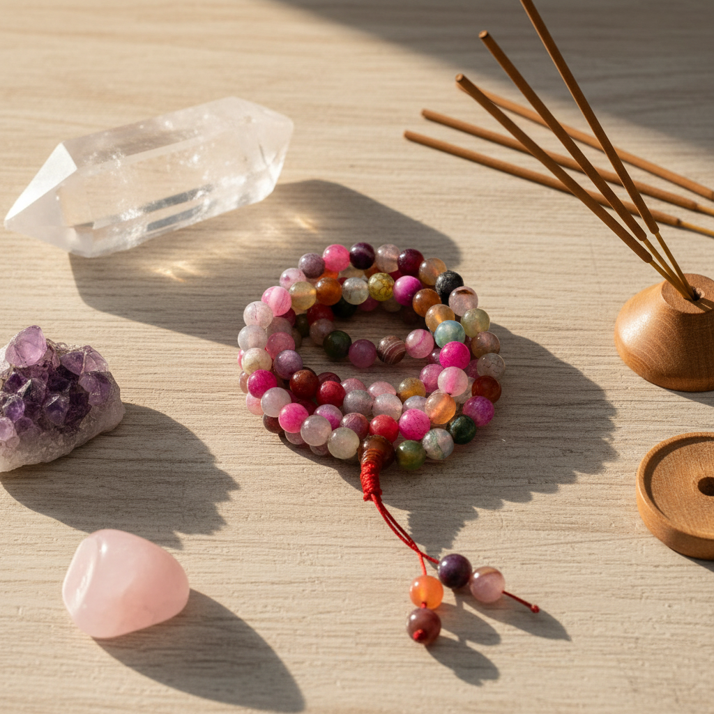 Mala tibetano agata colorata - lifestyle cristalli e incenso