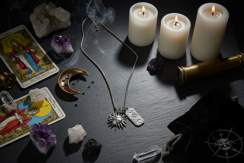Collana Sole e Luna Tarocchi con carte tarocchi e cristalli - lifestyle esoterico