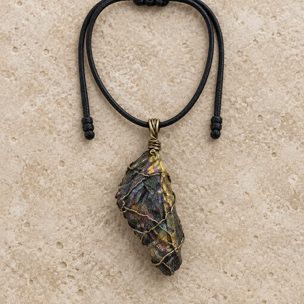 Collana in tormalina aura multicolor su beige
