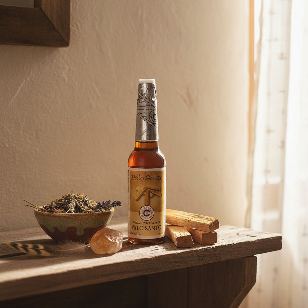 Altare con citrina, piuma ed erbe secche, luce mattutina