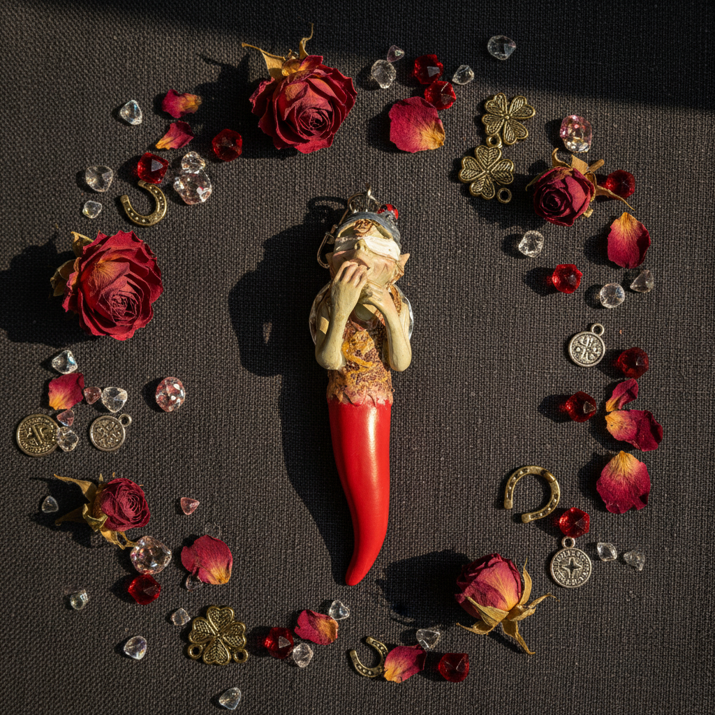 Pixie Bendato Corno - composizione con fiori e cristalli