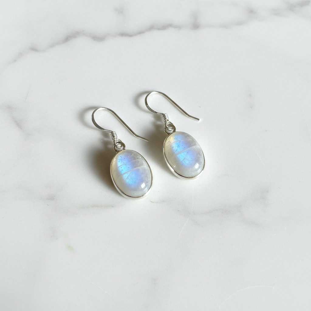 Orecchini Pendenti in Argento con Labradorite Bianca Rainbow