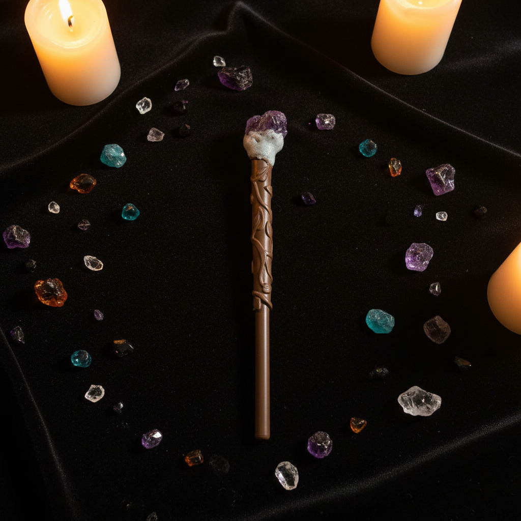 Bacchette penna con pietra naturale - flat lay velluto nero