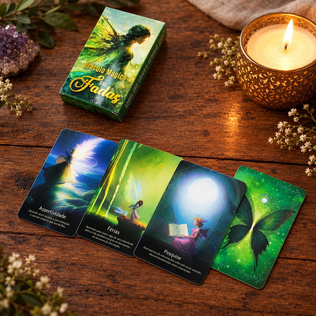 Oracolo delle Fate con carte a ventaglio e candela